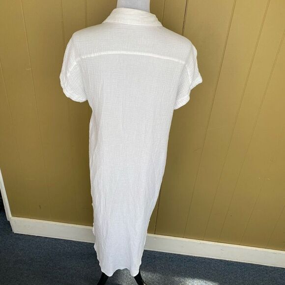 Women’s button down short sleeve maxi collar dress or swim cover up white - Picture 8 of 10